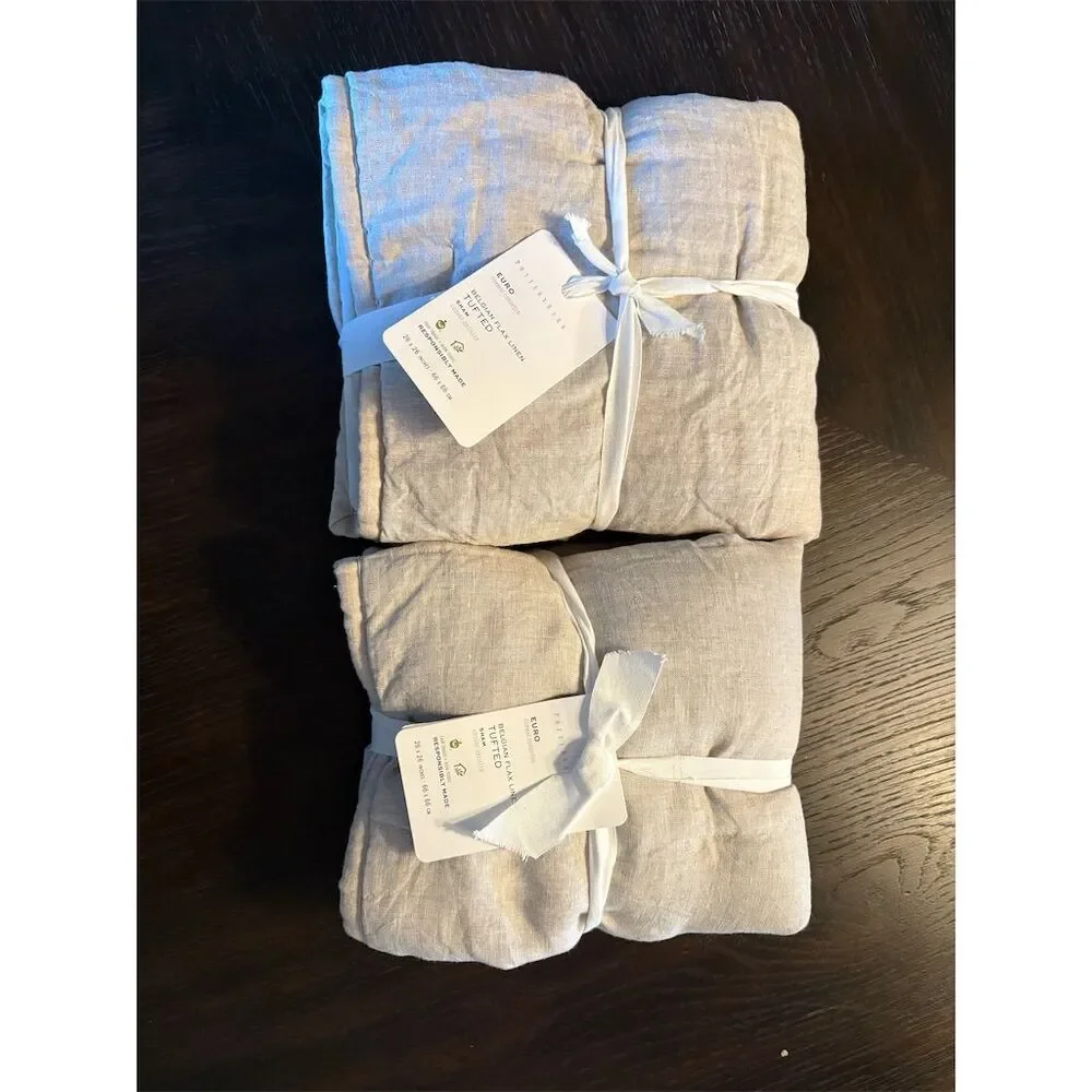 Pottery Barn‎ Flax Euro Pillow Shams Set of 2 Tufted Quilted NWT